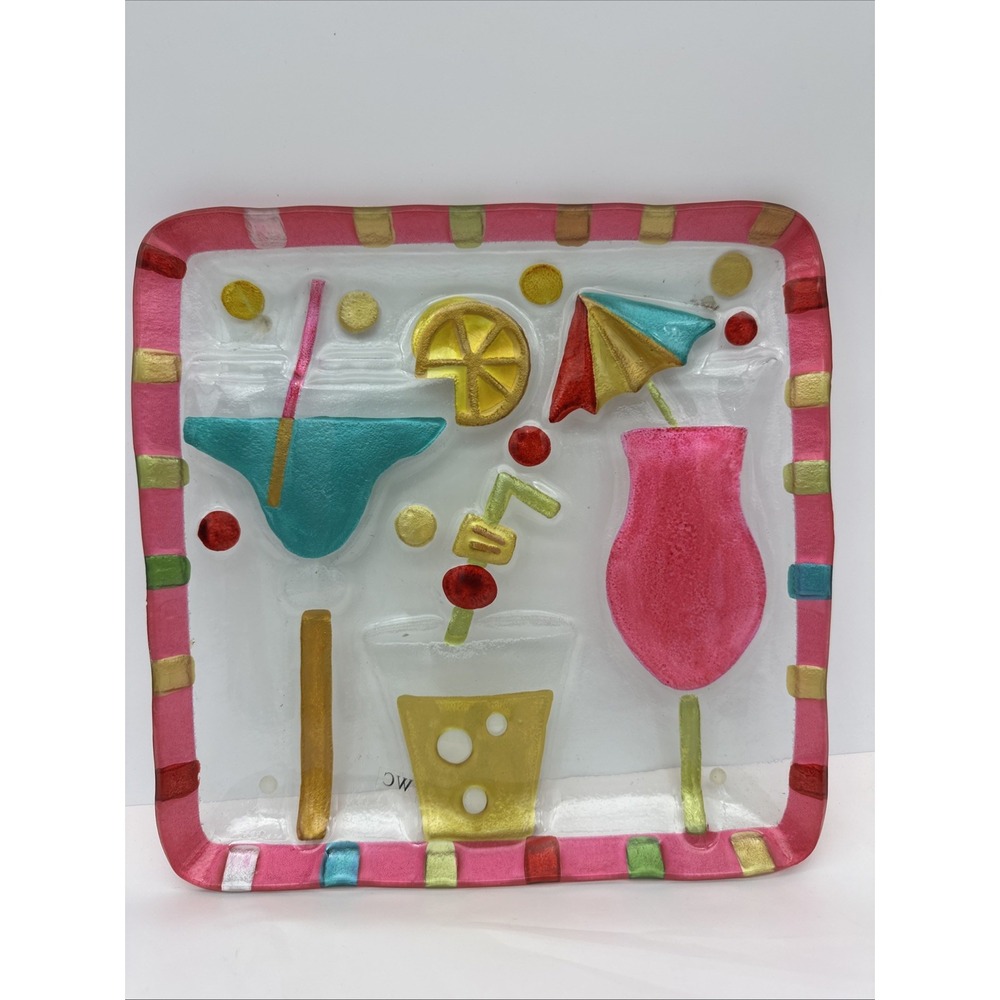 Lori Siebert Handblown FusedGlass Platter cocktail Drinks Party Martini 11" EUC